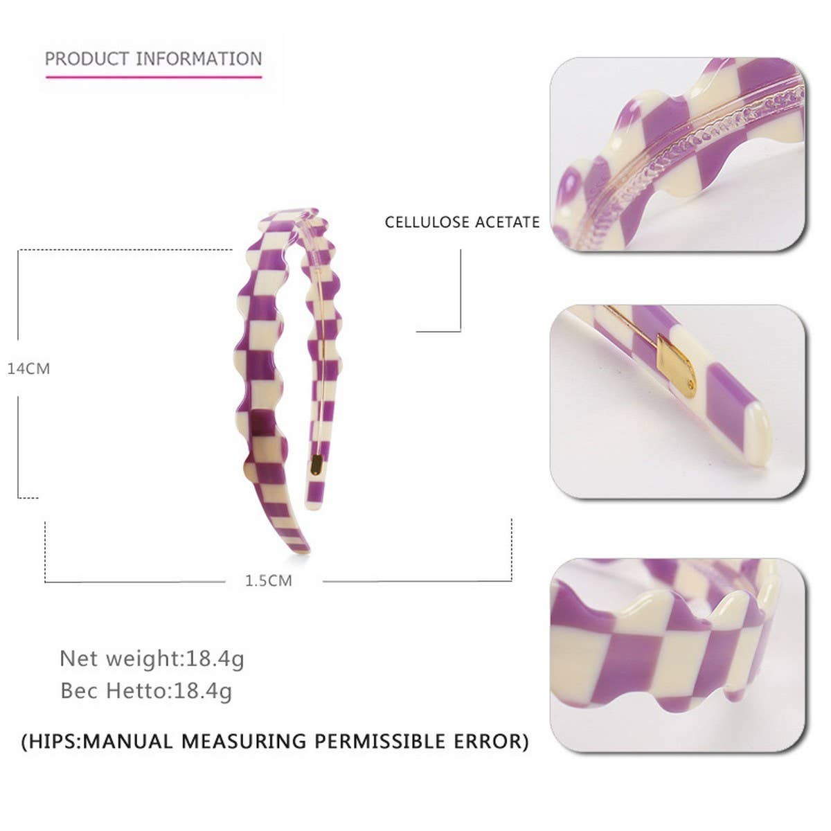 WAVY ACETATE CHECK HEADBAND HAIRPIN