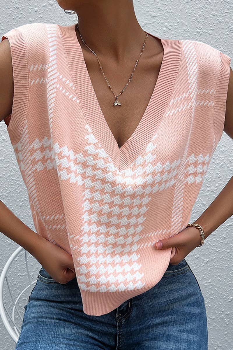 WOMEN AUTUMN NEW HOUNDSTOOTH KNIT VEST_CWOV0085