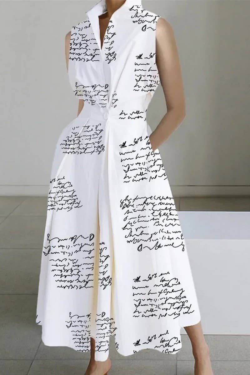 CWDMD01052_SUMMER COMMUTING V-NECK BUTTON-DOWN DRESS