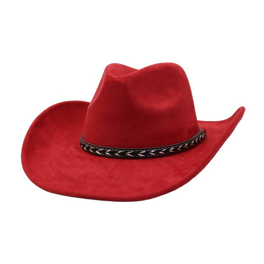 Unisex Western Suede Cowboy FedoraHat Ethnic Style_CWAH04398