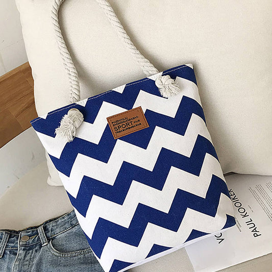WAVE STRIPE CONTRAST COLOR SINGLE SHOULDER TOTE BAG_CWAB1709