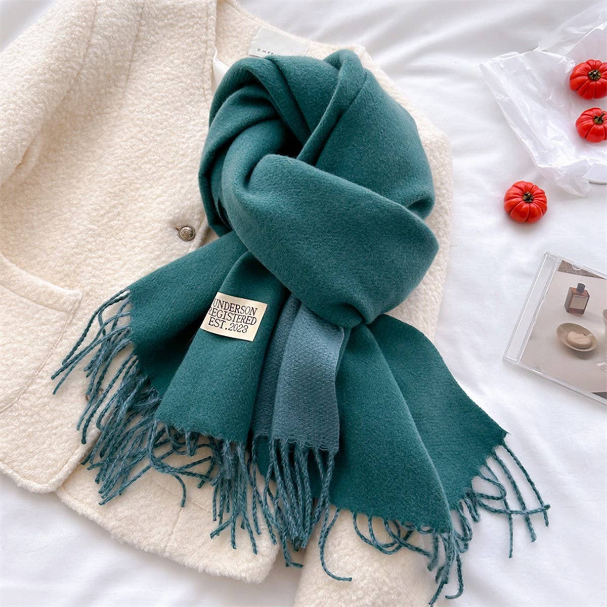 Double Sided Faux Cashmere Scarf-Solid Color Shawl
