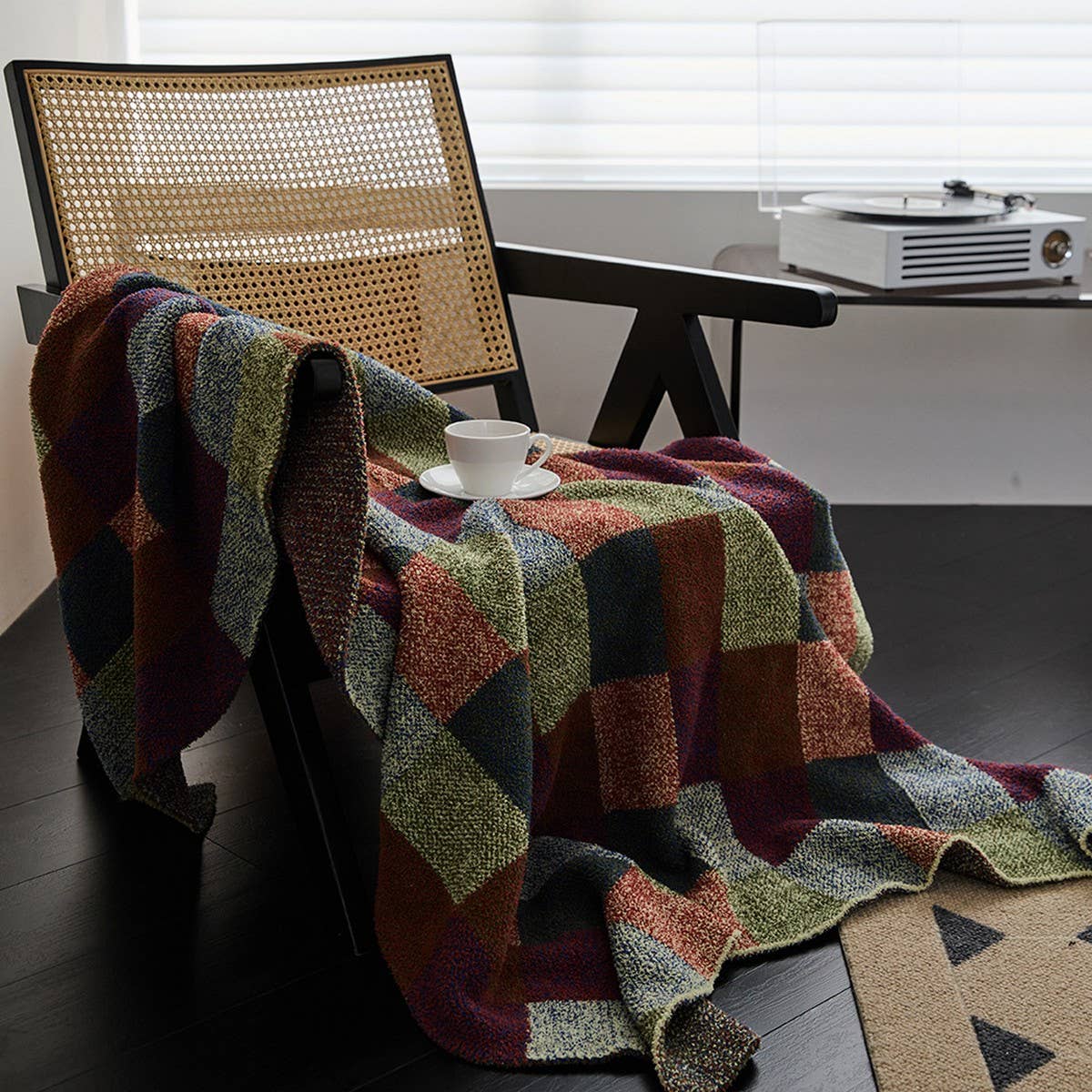 NEW RETRO PLAID VELVET KNITTED THROW BLANKET