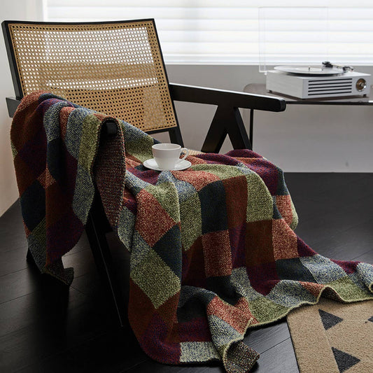 NEW RETRO PLAID VELVET KNITTED THROW BLANKET
