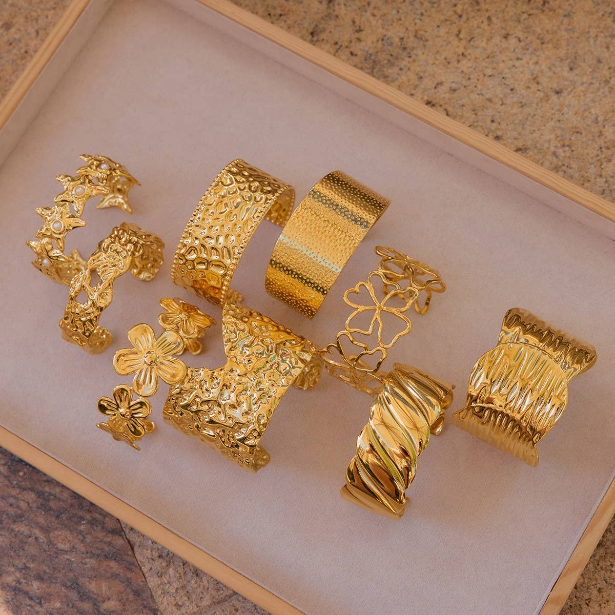 Modern Minimalist 18K Gold Wave Open Cuff