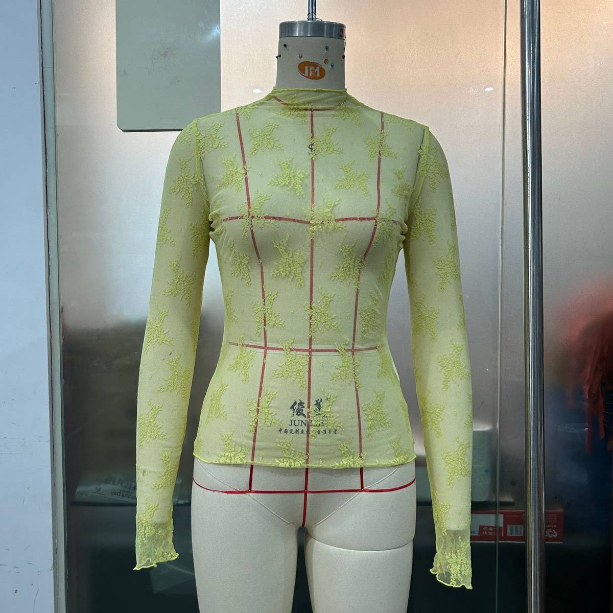 SEMI SHEER MESH LACE TOP BOTTOMING SHIRT