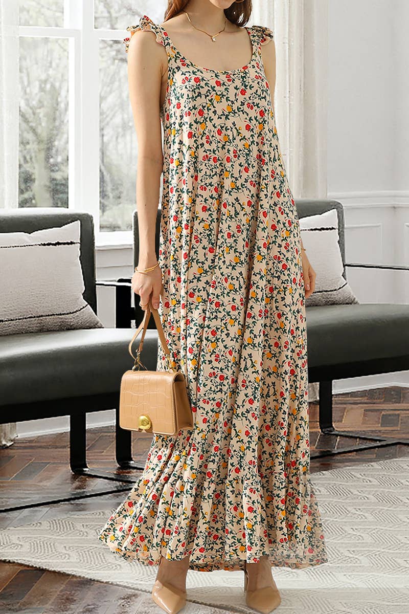 CWDMD542_MAXI RUFFLE DETAILED SLEEVELESS DRESS