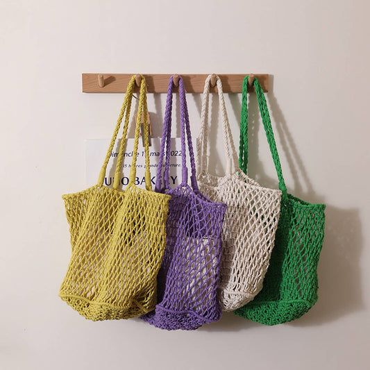 SIMPLE MESH ONE-SHOULDER BEACH STRAW BAG_CWAB1884