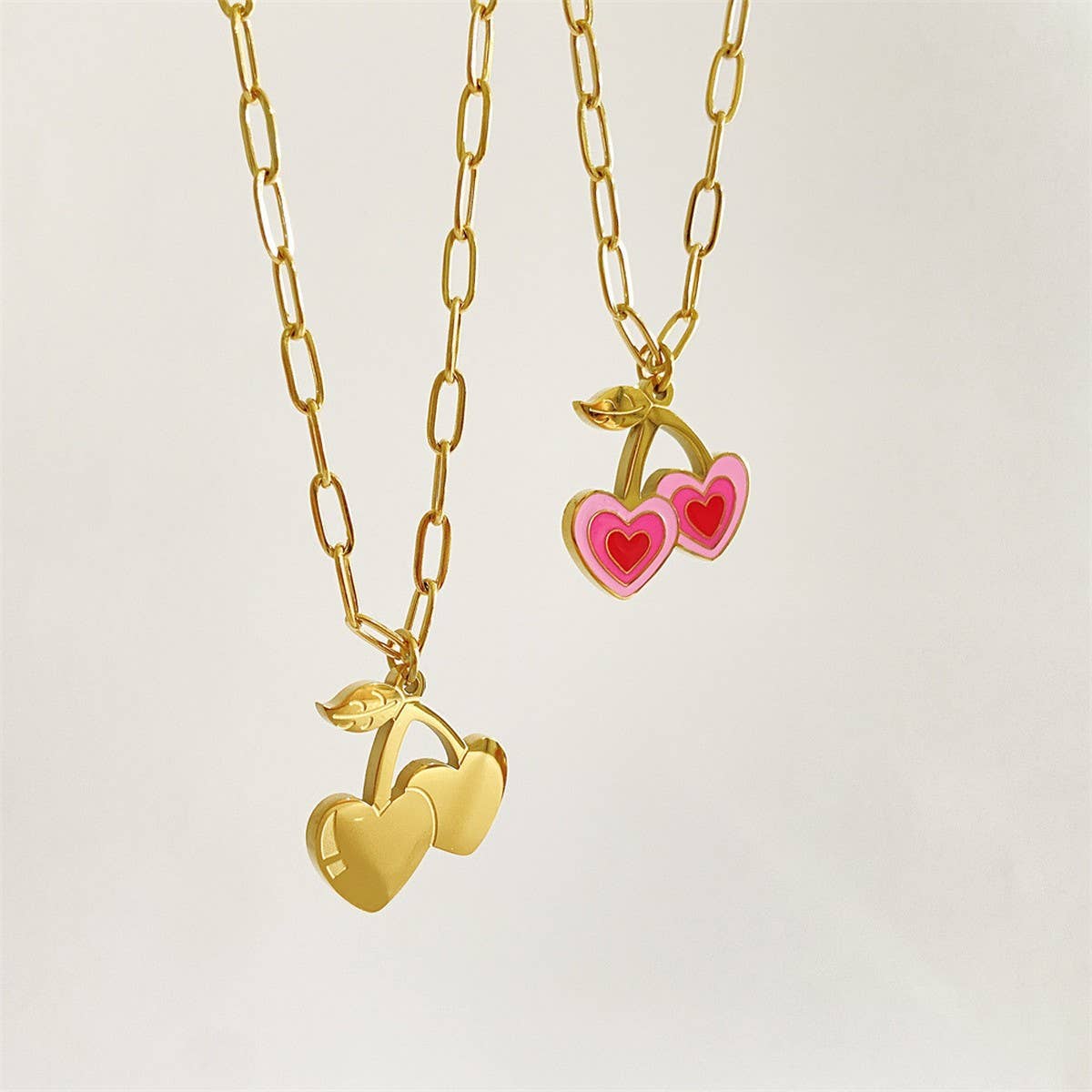NEW GIRL PINK PENDANT GOLD-PLATED NECKLACE
