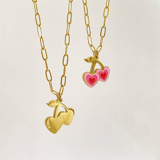 NEW GIRL PINK PENDANT GOLD-PLATED NECKLACE