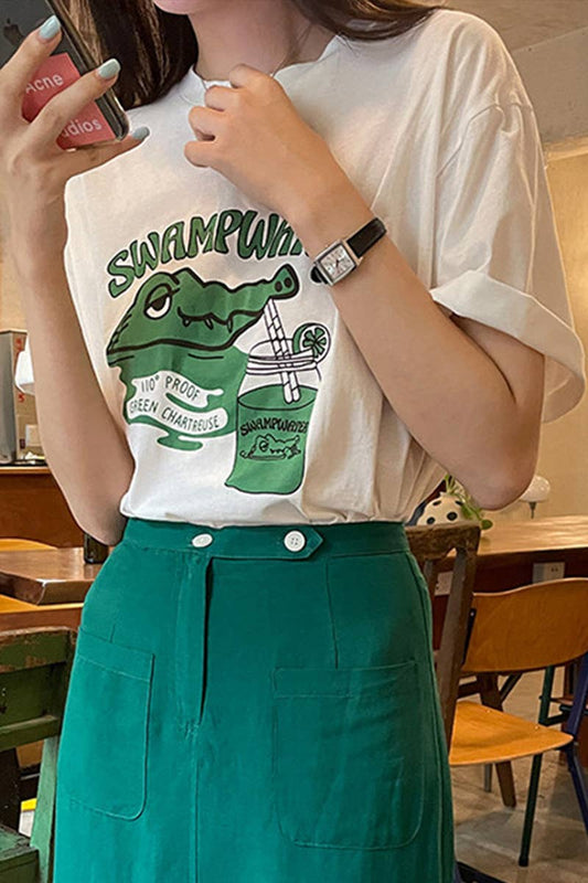 Cwtts0999_Crocodile  Printed Short Sleeved T Shirt