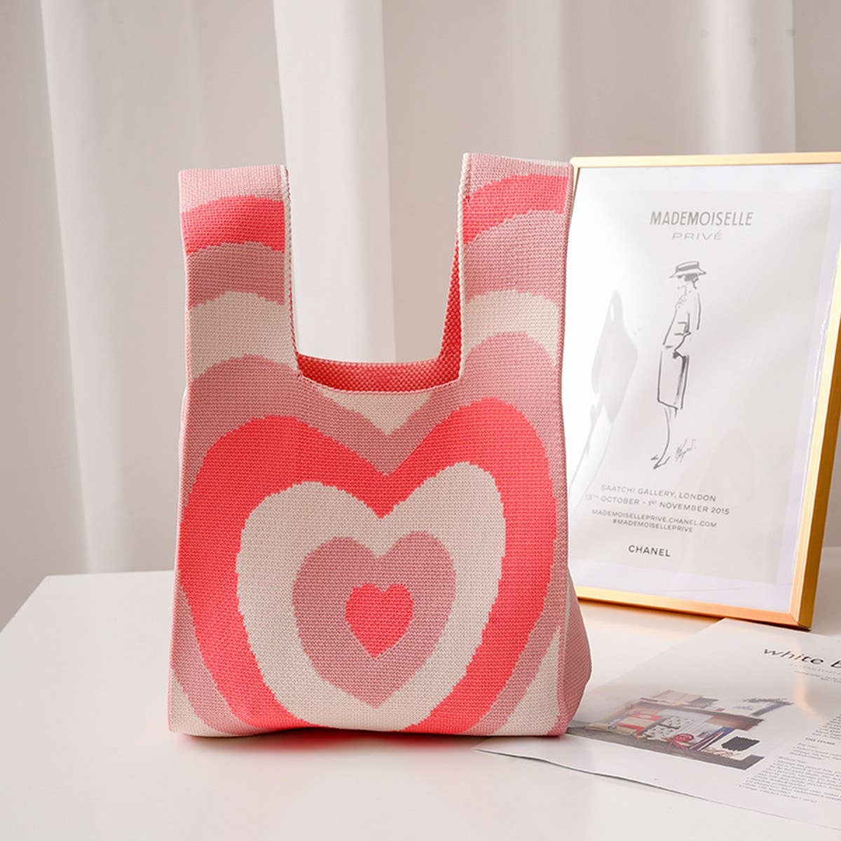 WOMEN KNIT CLUTCH PURSE LOVE SHOULDER TOTE BAG_CWAB0884