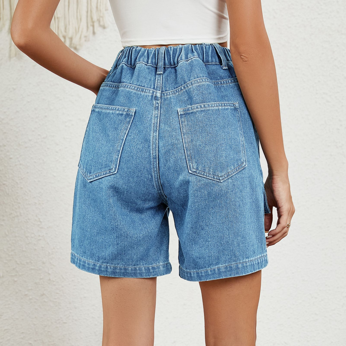 New Washed Denim Cargo Shorts ??Stretch Waist_CWJS0333