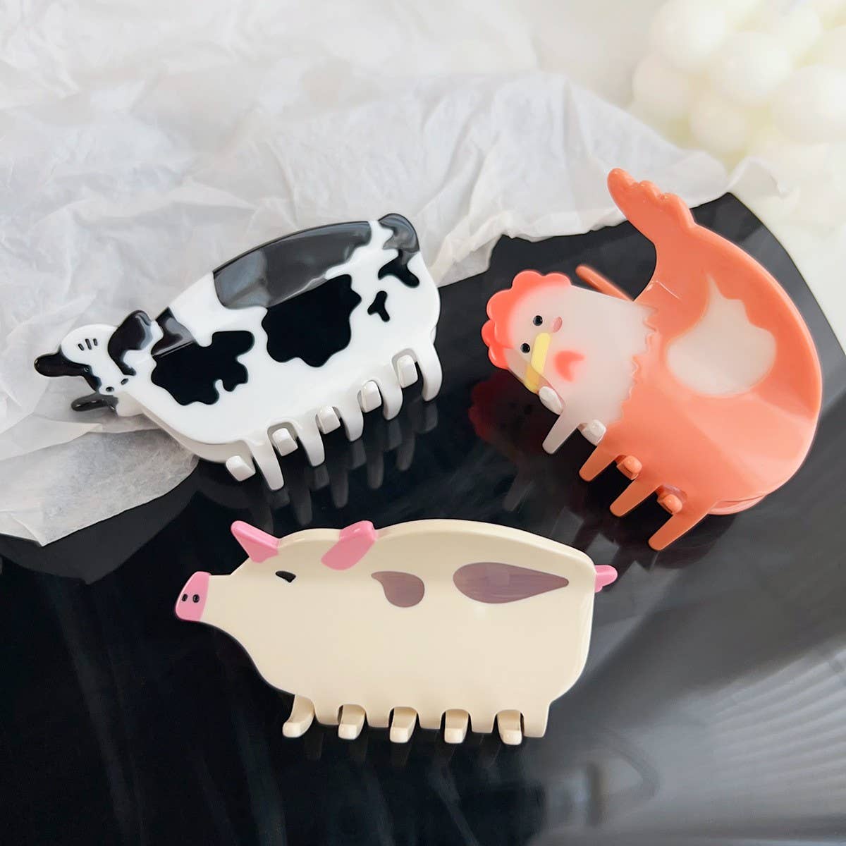 Fun Animal Patchwork Hair Claw - Cute Pig Cow Clip_CWAHA1493