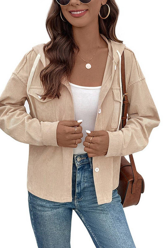 CWOJA0812_CORDUROY DRAWSTRING HOODED CARDIGAN JACKET