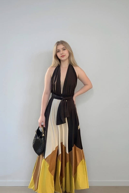 CWDMD6480_COLORBLOCK BACKLESS TIE STRAP MAXI DRESS