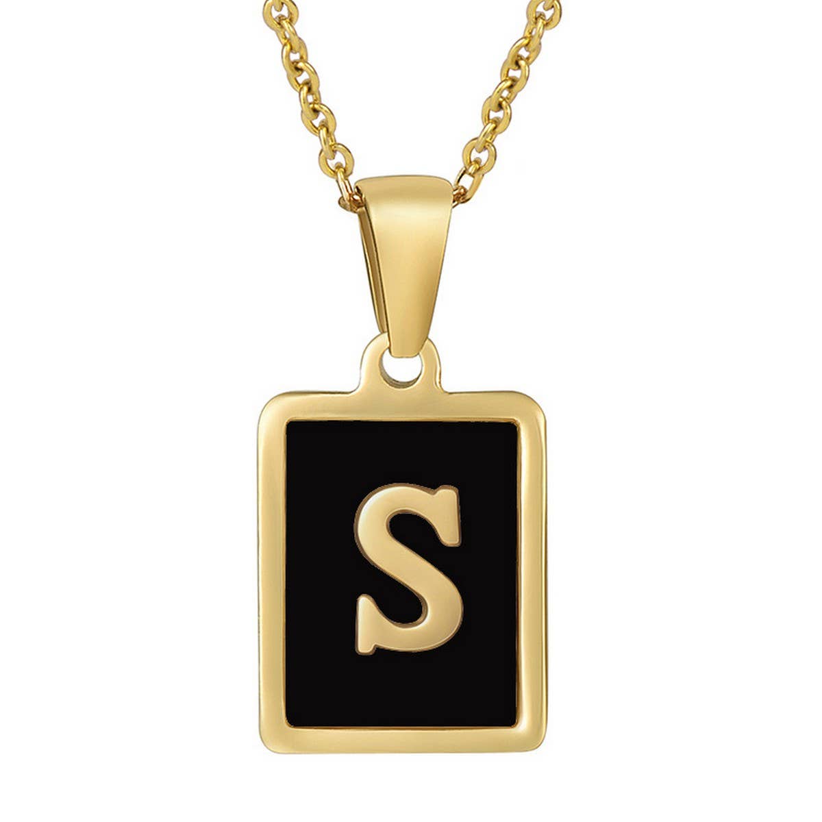 CWAJE1947_Personality Square Black Letter Necklace,Gold