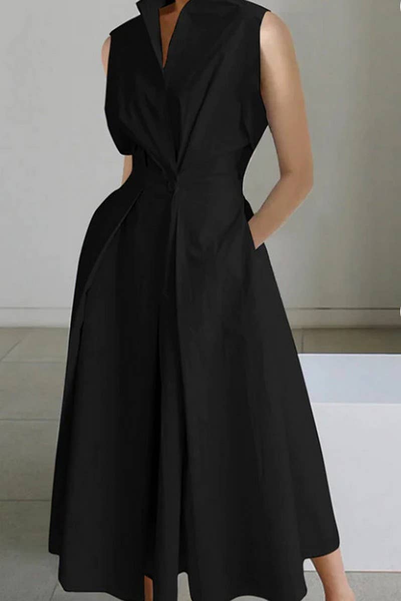 CWDMD01052_SUMMER COMMUTING V-NECK BUTTON-DOWN DRESS