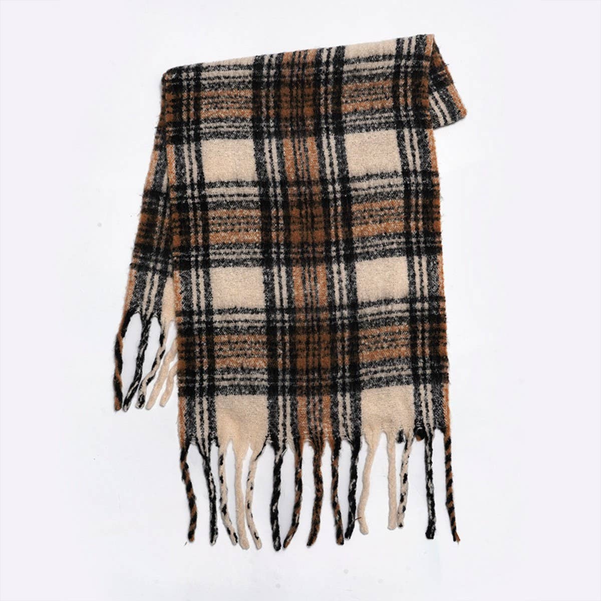 Wide Faux Cashmere Tassel Scarf-Winter Plaid Shawl