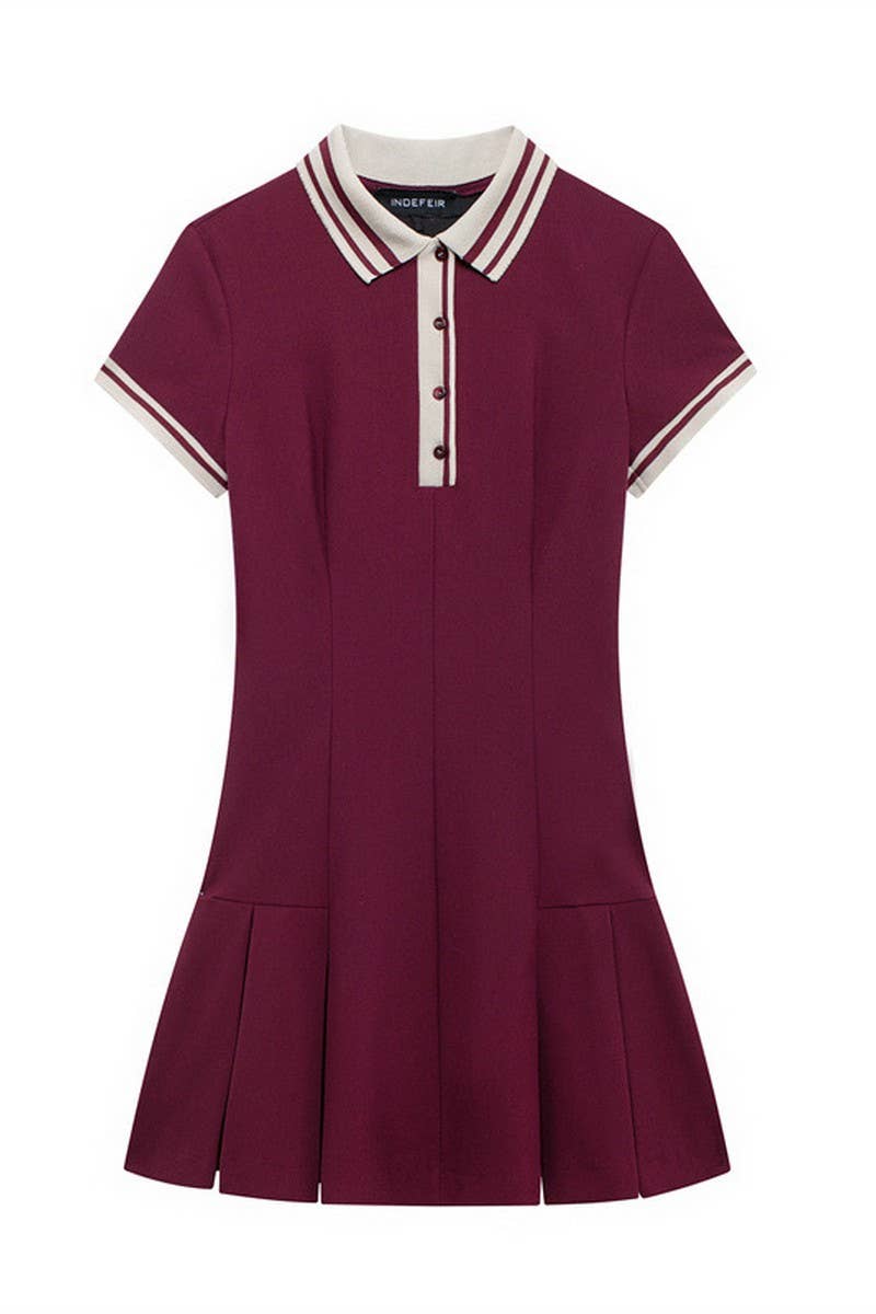CWDSD6648_POLO COLLAR SHORT SLEEVE PREPPY DRESS