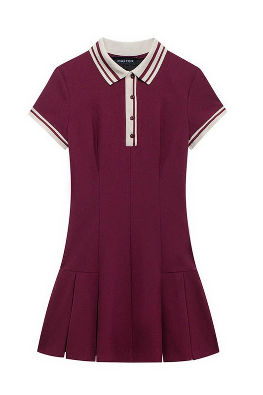 CWDSD6648_POLO COLLAR SHORT SLEEVE PREPPY DRESS