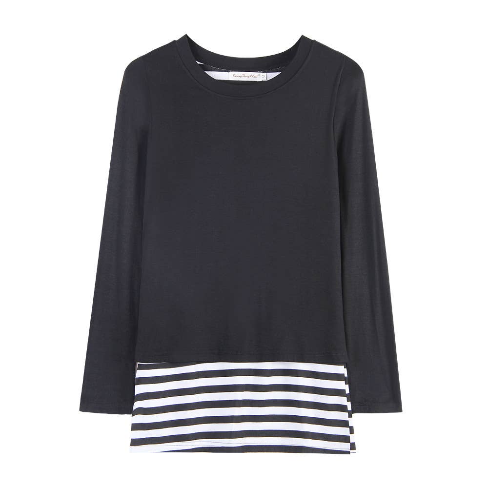 TWO FAKE CREW-NECK STRETCH STRIPED T-SHIRT
