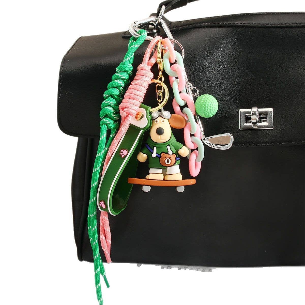 Cute Cartoon Skateboard Bulldog Keychain Charm