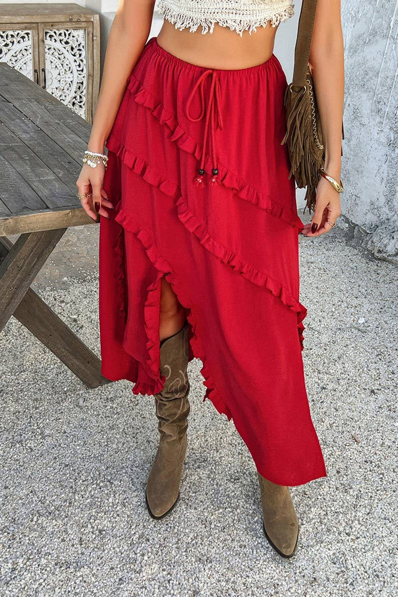 CWBLS0514_HOLIDAY-INSPIRED LACE-UP WAISTED MIDI SKIRT