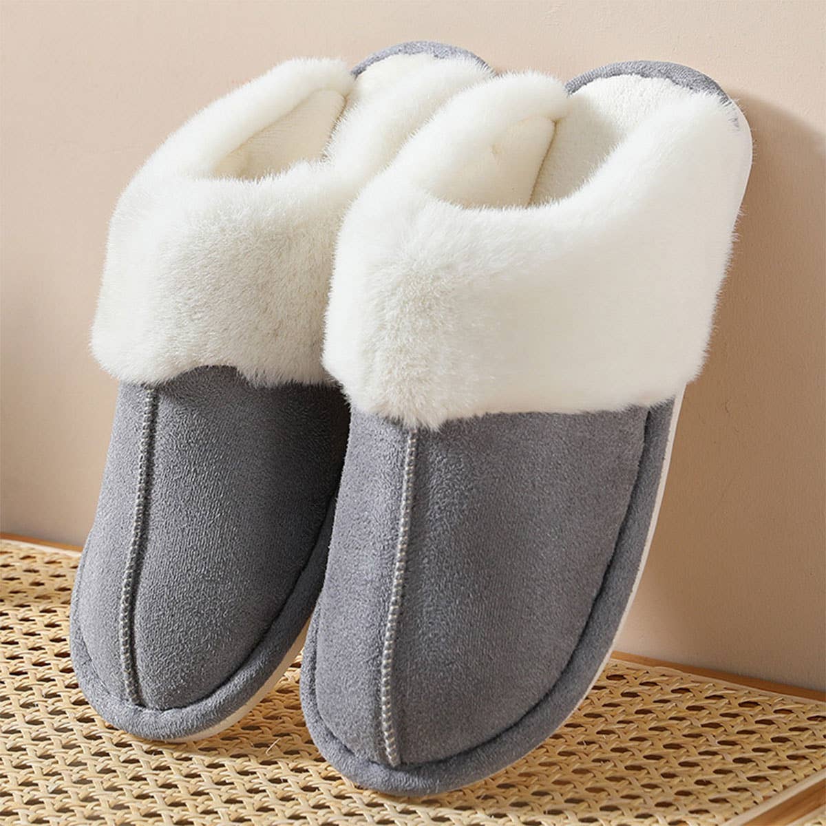 FAUX SUEDE FUZZY SLIPPERS WOMEN,MEN