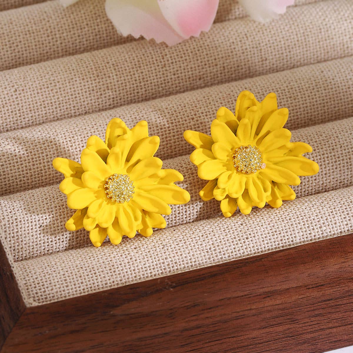 Spray-painted three-dimensional floral earrings