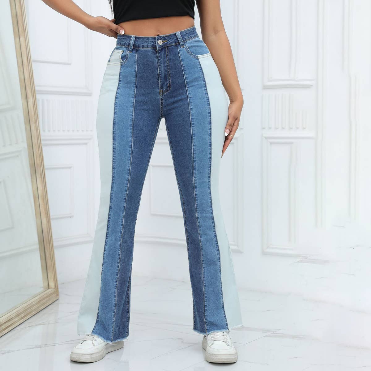 WOMENS WIDE LEG FLARED PANTS SLIM FIT JEANS_CWJP0170