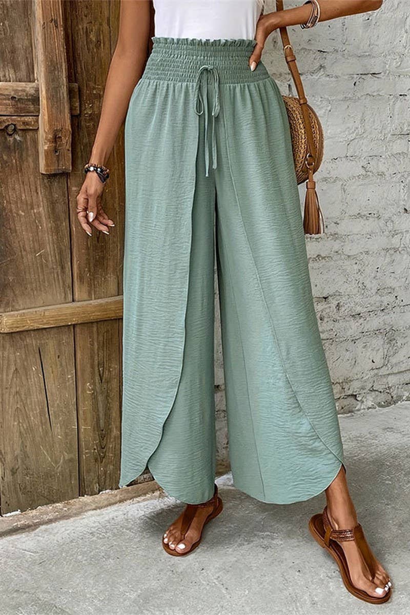 CWBLP1934_COMMUTER ELASTIC WAIST IRREGULAR WIDE LEG PANTS