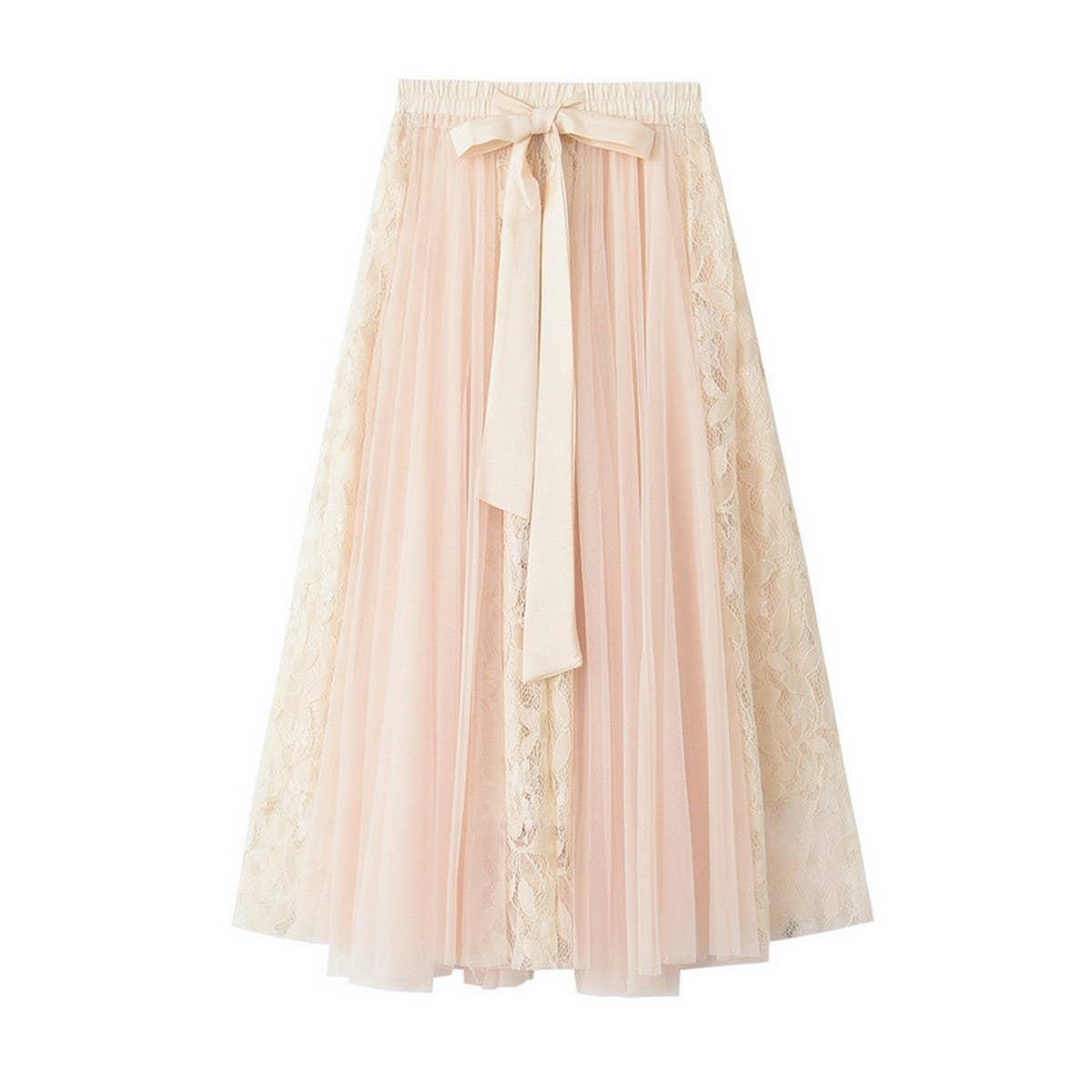 Lace Bow Tie Tulle Skirt with Embroidered Details