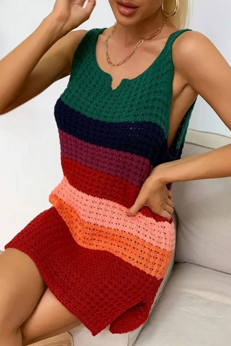 CWDMD4838_FASHIONABLE RAINBOW LOOSE TANK TOP