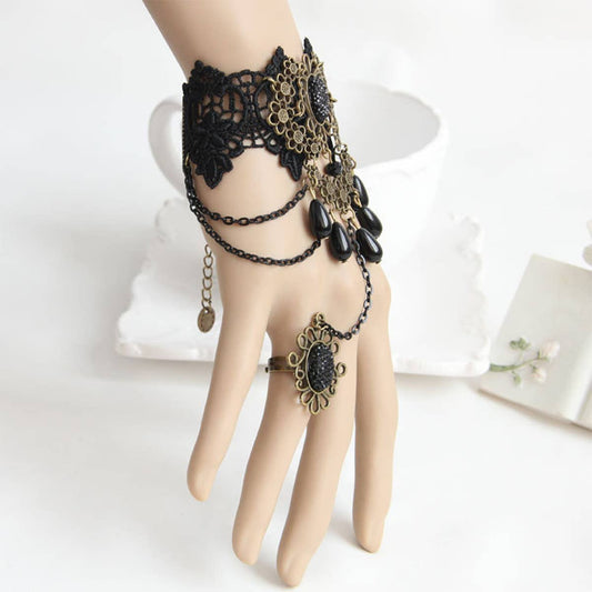 HALLOWEEN  GOTHIC LACE BRACELET WITH RING JEWELRY