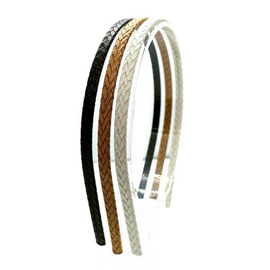 Boho Full Wrap Faux Leather Woven Thin Headband_CWAHA6323