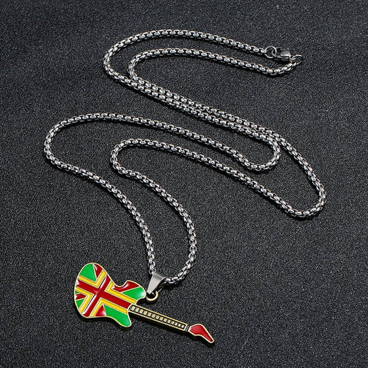 GUITAR PENDANT LONG STAINLESS STEEL NECKLACE