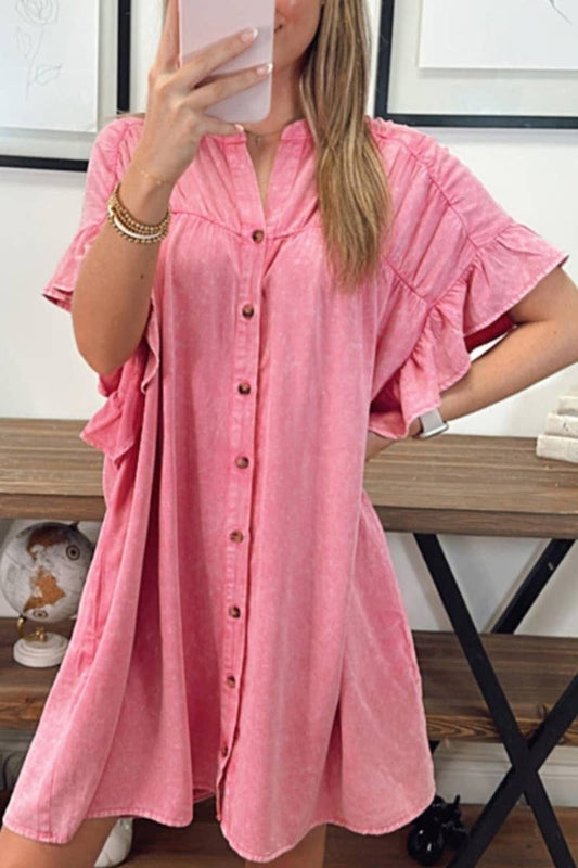CWDSD5382_SUMMER PEPLUM SHORT SLEEVE SHIRT DRESS SHORT