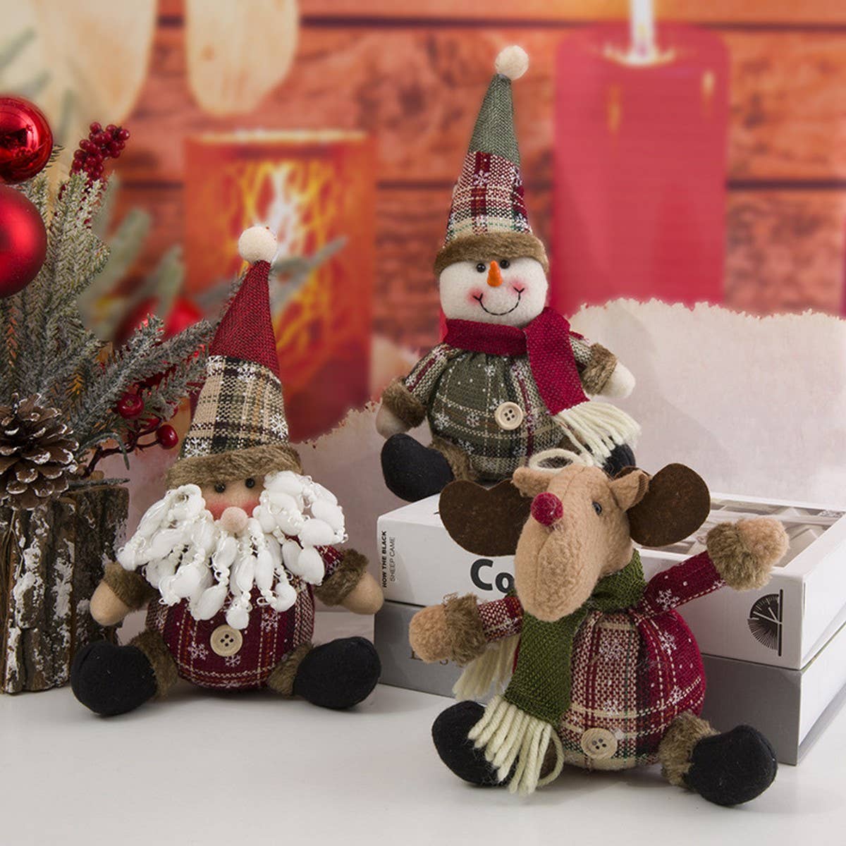 CHRISTMAS DECORATION PLAID FABRIC ORNAMENTS
