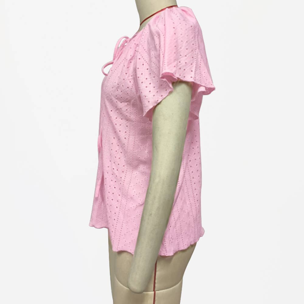 Solid color flying sleeve round neck T-shirt