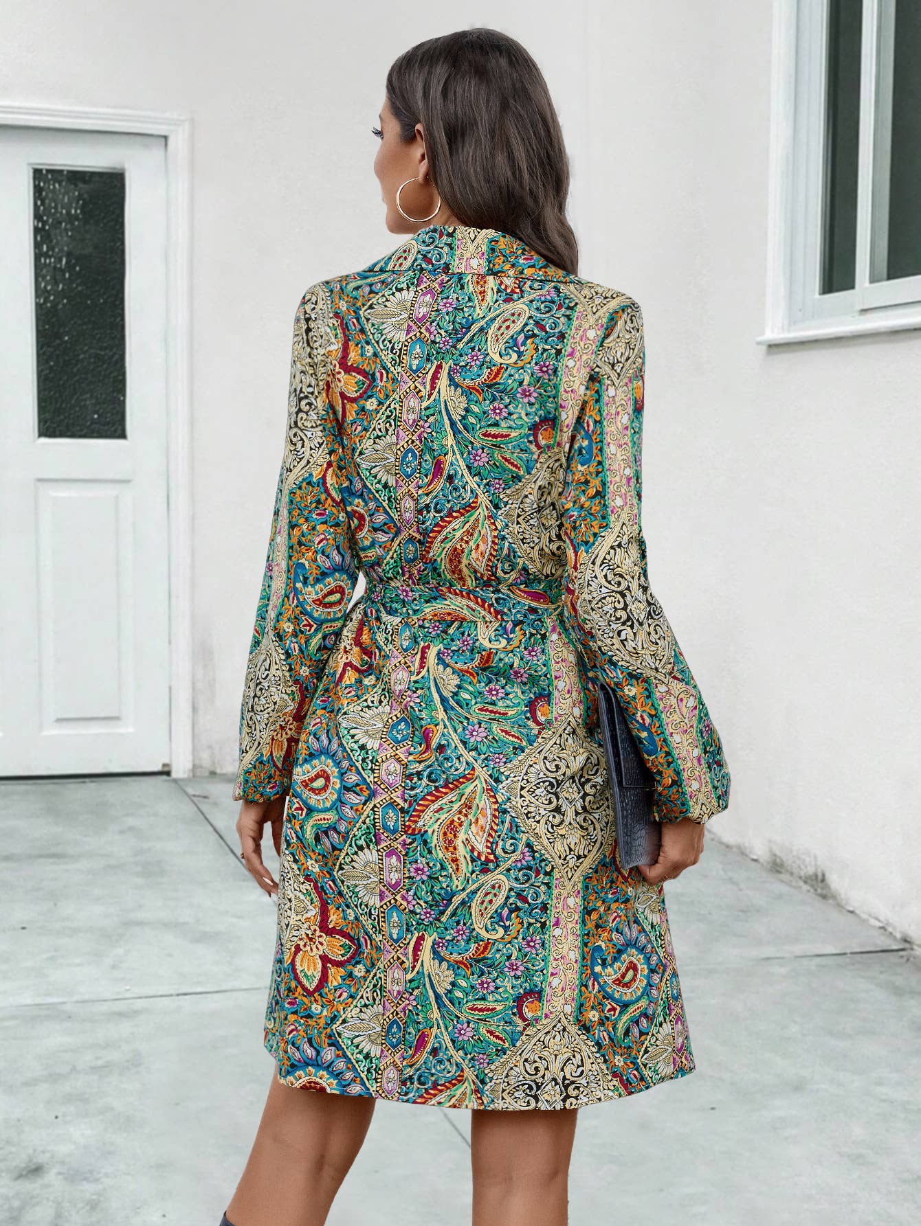 Ethnic style printed long-sleeved shirt dress
