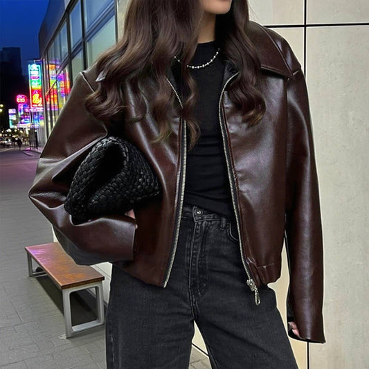 Fashionable zipper motorcycle leather jacket