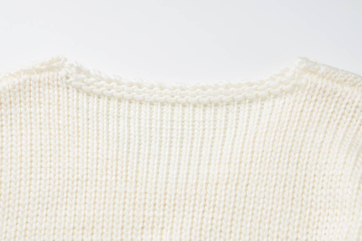 SOLID COLOR SIMPLE LOOSE V-NECK KNIT SWEATER