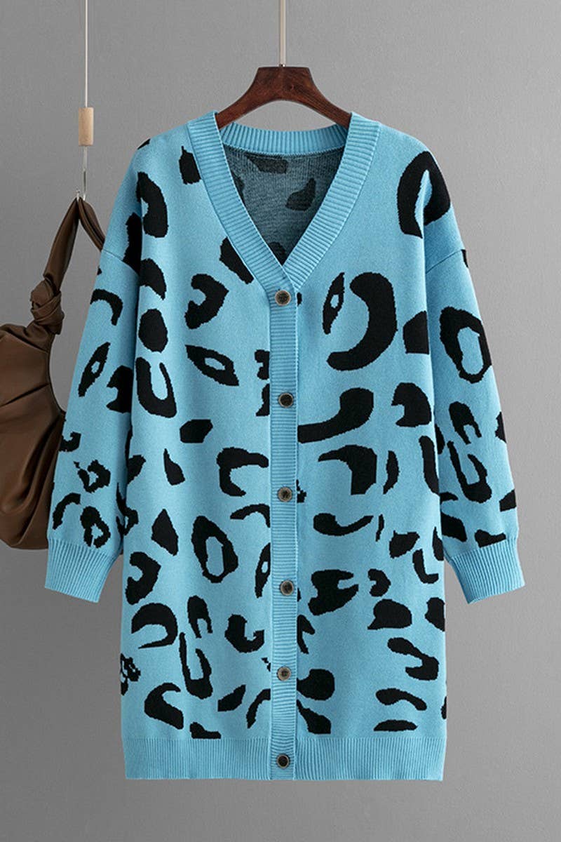 CWOCAL00670_LEOPARD PRINT LONG KNIT CARDIGAN SWEATER