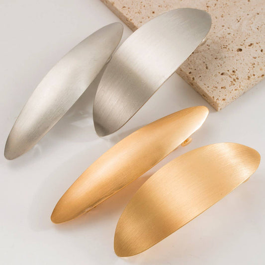 Brushed Metal Oval Spring Hair Clip ??Elegant Look_CWAHA6176