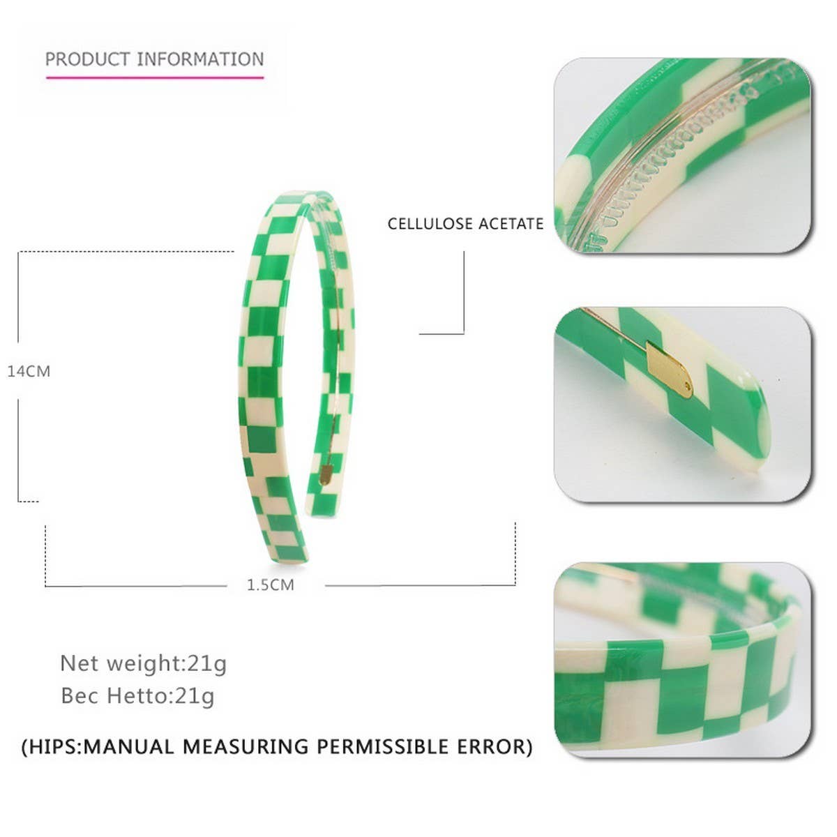 COLORFUL CHECKERBOARD ACETATE HEADBAND HAIRPIN