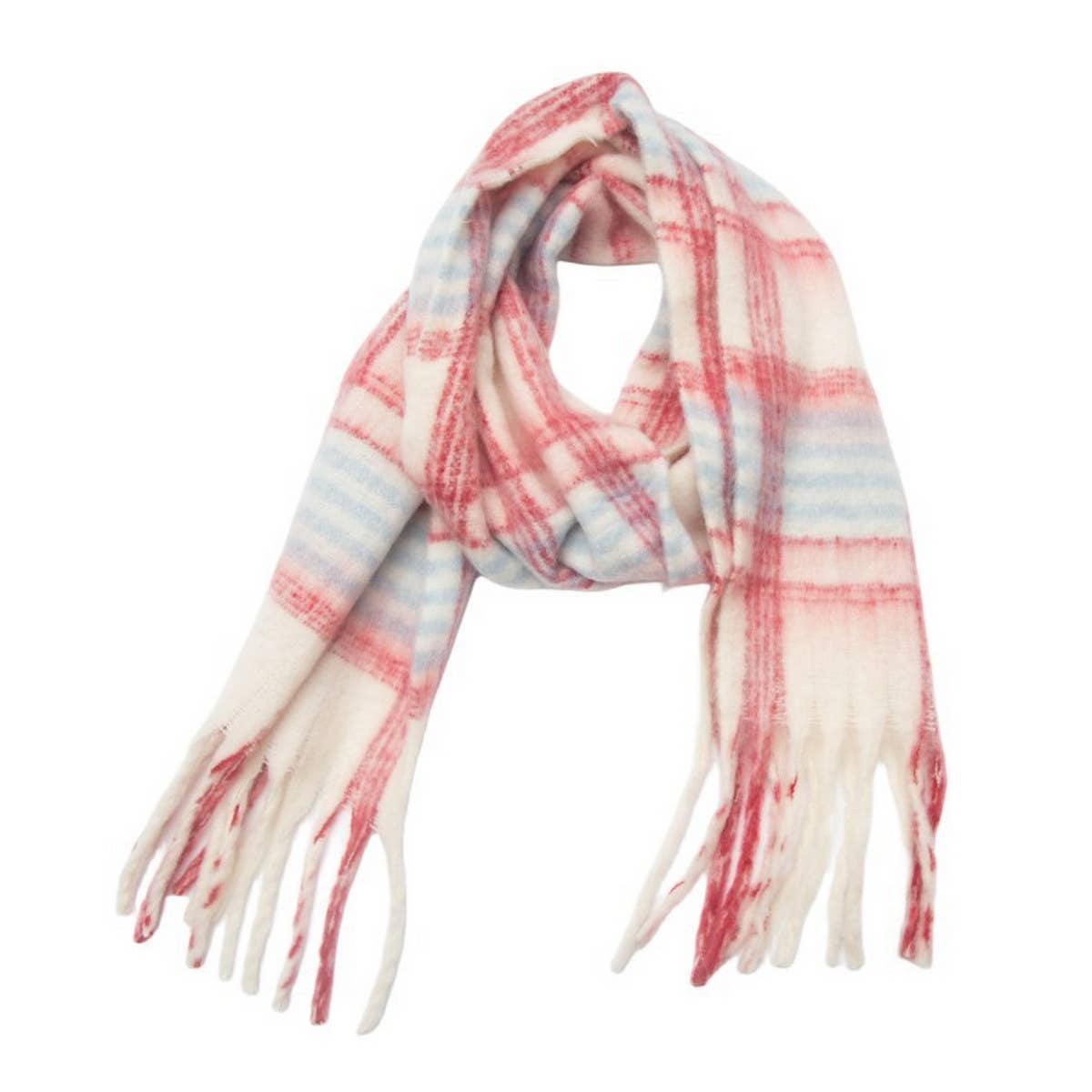 Chunky Circle Yarn Plaid Scarf - Thick Fall/Winter