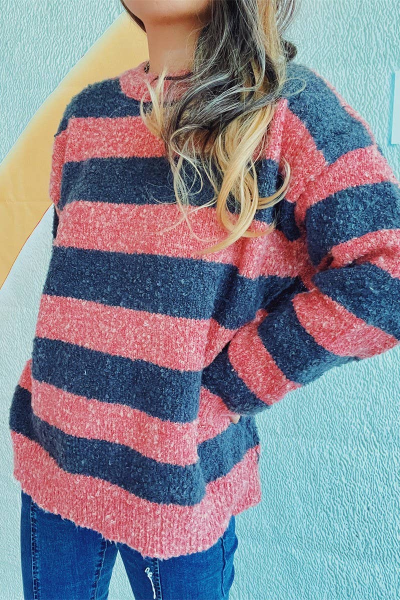 Knitted striped color patchwork pullover sweater
