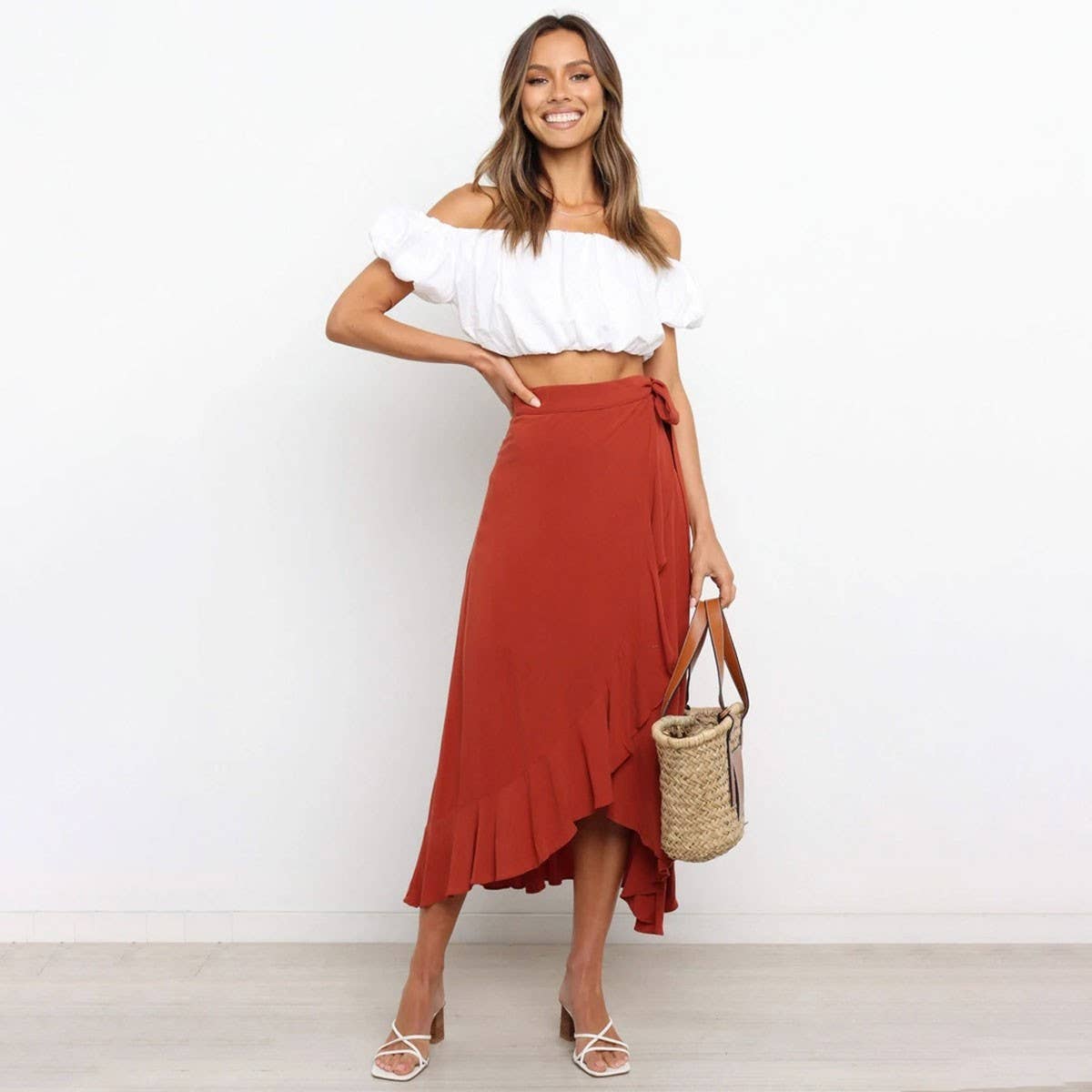 ONE-PIECE LACE-UP LONG SKIRT SOLID COLOR SKIRT_CWAB4800