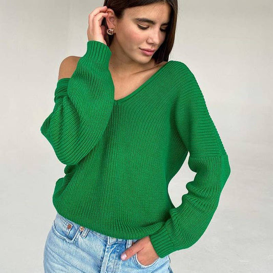 SLOUCHY V-NECK SWEATER WITH THICK LONG SLEEVES